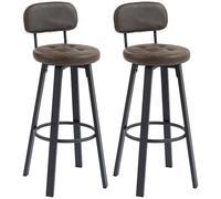 HOMCOM Juego de 2 Taburetes de Bar, Taburetes Altos de Cocina Giratorios, Tapizados de PU, con Respaldo, Marco de Metal, Reposapiés, Asiento de 76,5 cm de Altura, Marrón Oscuro