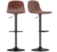 HOMCOM Juego de 2 Taburetes de Bar Taburetes Altos de Cocina Regulable en Altura 84-104 cm con Respaldo y Reposapiés Tapizado en PU Giratorio en 360° para Comedor Mostrador Marrón