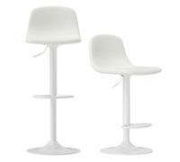 HOMCOM Juego de 2 Taburetes de Bar Taburetes Altos de Cocina Regulable en Altura 84-104 cm con Respaldo y Reposapiés Tapizado en PU Giratorio en 360° para Comedor Mostrador Blanco