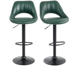 HOMCOM Juego de 2 taburetes de Bar, taburetes de Bar giratorios con Altura Ajustable, Respaldo y reposapiés, Modernas sillas de Barra de Desayuno tapizadas en Cuero de PU para Isla de Cocina,
