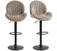 HOMCOM Juego de 2 taburetes de bar, taburetes giratorios de altura de mostrador con respaldo, altura ajustable y reposapiés, sillas de bar modernas tapizadas de felpilla para isla de cocina, comedor