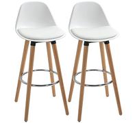 HOMCOM Juego de 2 taburetes de Bar tapizados con Patas de Madera y Respaldo, sillas de Cocina con reposapiés de Acero, taburetes para Cocina, salón, Comedor, Piel sintética, Color Blanco