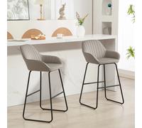 HOMCOM Juego de 2 taburetes de bar tapizados con reposapiés, aspecto de terciopelo, sillas de cocina con taburete de metal para cocina, sala de estar, comedor, gris