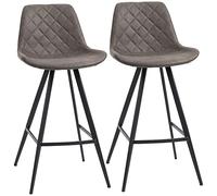HOMCOM Juego De 2 Taburetes De Bar Vintage Asientos De Tela De Microfibra Acolchados Reposapiés De Acero Acolchado Home Bar Cafe Silla De Cocina Elegante Gris Oscuro