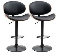 HOMCOM Juego de 2 taburetes de Cocina Regulables en Altura, taburetes Altos de Bar en Piel sintética y álamo con Respaldo y reposapiés ergonómicos y Base Ancha de Acero, taburetes Altos de Bar