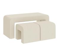 HOMCOM Juego de 3 Bancos Zapateros, Grande y 2 Pequeños, Bancos Recibidores Modernos de Pana, Diseño Compacto, Mesa Auxiliar para Salón, Entrada, Pasillo, Dormitorio, 104x44x48 cm, Crema