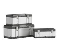 HOMCOM Juego de 3 cajas de herramientas de acero inoxidable con recubrimiento en polvo de 23, 19 y 16 pulgadas, con bandeja extraíble, asas, pestillos y caja de herramientas resistente para taller