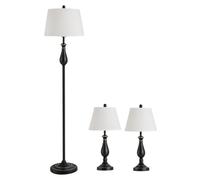 HOMCOM Juego de 3 lámparas 2 lámparas de sobremesa(ø30 x 62H cm) + 1 lámpara de pie(ø38 x 158H cm) Vintage, negro+blanco, metal, PS, poliéster, algodón Pie de lámpara E27