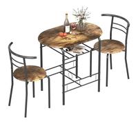 HOMCOM Juego de 3 mesas de comedor y sillas, mesa de barra de desayuno y 2 sillas con estante de almacenamiento, mesa de efecto madera, marco de metal, juego de comedor para sala de estar, espacio