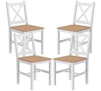HOMCOM Juego de 4 sillas de Comedor, sillas de Cocina, Estilo casa de Campo, Respaldo Alto, Estructura de Madera de Pino, para salón, Dormitorio, Cocina, Madera Natural y Blanco