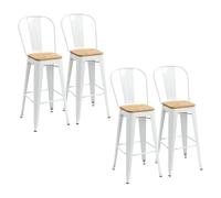 Homcom juego de 4 taburetes altos de cocina apilables con respaldo alto taburetes de bar sillas de bar con reposapiés asiento de madera y marco de acero carga 120 kg 44x48x117 cm blanco 117 cm