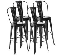 HOMCOM Juego de 4 Taburetes Altos de Cocina de Metal con Respaldo Alto y Reposapiés para Comedor 44x49x116 cm Negro Aosom España