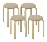 HOMCOM Juego de 4 Taburetes Apilables Redondos de Madera Caqui y Natural | Taburetes Bajo de Cocina, Asiento Acolchado, para Comedor Dormitorio Oficina Salón