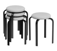 HOMCOM Juego de 4 taburetes apilables redondos, juego de taburetes de tela efecto lino moderno, sillas apilables sin respaldo para cocina, bar, comedor, oficina, Ø40 x 45 cm, gris