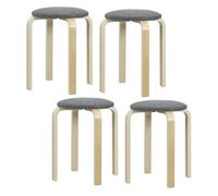 HOMCOM Juego de 4 Taburetes Apilables Redondos Taburetes Bajo de Cocina de Madera con Asiento Acolchado para Comedor Dormitorio Oficina Salón Gris y Natural