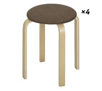 HOMCOM Juego de 4 Taburetes Apilables Redondos Taburetes Bajo de Cocina de Madera con Asiento Acolchado para Comedor Dormitorio Oficina Salón Marrón y Natural