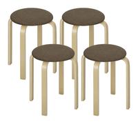 HOMCOM Juego de 4 Taburetes Apilables Redondos Taburetes Bajo de Cocina de Madera con Asiento Acolchado para Comedor Dormitorio Oficina Salón Marrón y Natural