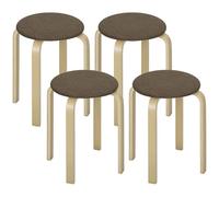 HOMCOM Juego de 4 Taburetes Apilables Redondos Taburetes Bajo de Cocina de Madera con Asiento Acolchado para Comedor Dormitorio Oficina Salón Marrón y Natural