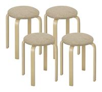 HOMCOM Juego de 4 Taburetes Apilables Redondos Taburetes Bajo de Cocina de Madera con Asiento Acolchado para Comedor Dormitorio Oficina Salón Caqui y Natural