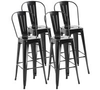 HOMCOM Juego de 4 Taburetes de Bar con Respaldo Alto 44x46x116 cm Negro | Silla de Comedor de Metal, con Reposapiés, para Comedor, Carga 120 kg