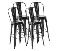 HOMCOM Juego de 4 Taburetes de Bar con Respaldo Alto Silla de Comedor de Metal con Reposapiés para Comedor Carga 120 kg 44x46x116 cm Negro