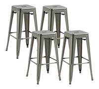 HOMCOM - Juego de 4 taburetes de bar industriales apilables altura asiento 76 cm metal plateado