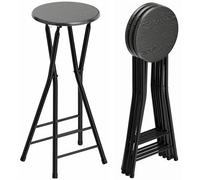 HOMCOM Juego de 4 taburetes de Bar Plegables, taburetes Altos Redondos de Cocina con 2 reposapiés, Estructura de Madera y Acero, sillas Altas de Bar, para península, Negro
