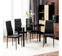 HOMCOM Juego de 5 piezas Juego de comedor, mesa de comedor con 4 sillas, mesa de cocina con tapa de cristal templado color negro Negro