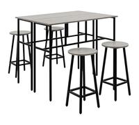 HOMCOM Juego de 6 piezas con 4 taburetes de bar y 2 mesas altas para cocina y sala de estar de madera aglomerada y acero, gris