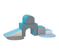 HOMCOM Juego de 7 Bloques de Espuma para Niños Bloques de Construcción Figuras de Construcción para Escalar y Gatear Azul y Gris Aosom España