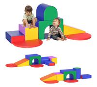 HOMCOM Juego de 7 piezas de bloques de construcción de espuma con revestimiento sintético, juguete de escalada para bebés, juguetes educativos para niños en edad preescolar, multicolor