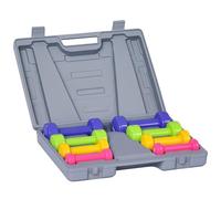HOMCOM Juego de 8 Mancuernas Portátil 4 Pares de 0.5kg 1 kg 1.5 kg 2kg Caja Exterior para Gimnasio Ejercicios Entrenamiento en Casa Metal 41x30x8 cm Multicolor