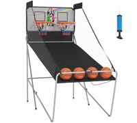 HOMCOM Juego de Canastas Plegable 205x110x205 cm | Máquina de Baloncesto Juguete, Marcador Electrónico, Contador, Soporte de Acero, Red, 4 Baloncestos