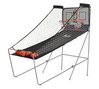 HOMCOM Juego de Canastas Plegable, Máquina de Baloncesto Juguete Contador y Marcador Electrónico, con Soporete de Acero, Red, Cesta de Baloncesto, 4 Baloncestos, 205x110x205 cm