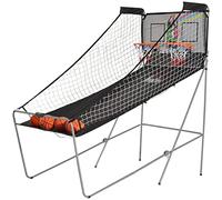 HOMCOM Juego de Canastas Plegable, Máquina de Baloncesto Juguete Contador y Marcador Electrónico, con Soporete de Acero, Red, Cesta de Baloncesto, 4 Baloncestos, 205x110x205 cm