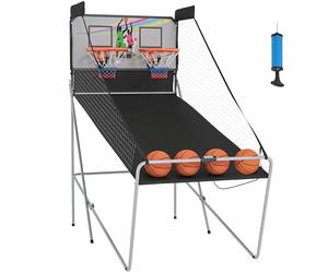HOMCOM Juego de Canastas Plegable, Máquina de Baloncesto Juguete Contador y Marcador Electrónico, con Soporete de Acero, Red, Cesta de Baloncesto, 4 Baloncestos, 205x110x205 cm