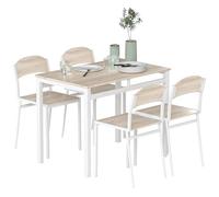 HOMCOM Juego de Comedor de 5 Piezas con 1 Mesa Rectangular y 4 Sillas, Acero y MDF, Gris y Blanco