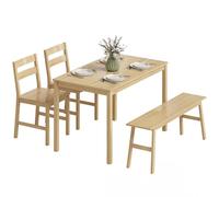 HOMCOM Juego de comedor de bambú con 2 sillas y banco para 4 personas, estilo moderno, para espacio pequeño, cocina, desayuno, madera natural