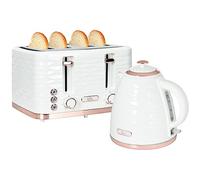 HOMCOM Juego de desayuno con hervidor de 1,7 litros, tostador de 4 rebanadas, 2200 W, 7 niveles de tostado, descongelación, recalentamiento y bandeja recogemigas, termostato Otter, blanco crema
