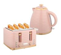 HOMCOM Juego de desayuno con hervidor de agua de 1,7 litros, tostador de 4 rebanadas, 2200 W, 7 niveles de tostado, descongelación, recalentamiento y bandeja recogemigas, termostato Otter, rosa