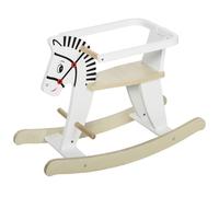 HOMCOM Juego de equilibrio de madera de cebra con forma de caballo, reposapiés de madera, asas y anillo de seguridad BLANCO