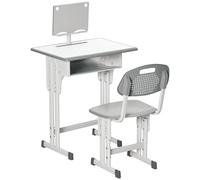 HOMCOM Escritorio y Silla Infantil Ajustables con Cajón y Estante para Libros para Niños +6 Años Gris Aosom España