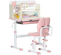 HOMCOM Juego de Escritorio y Silla Infantil +3 Años 1 Cajón Rosa y Blanco | Pupitre Infantil, Altura Ajustable, 1 Estante para Libros, Tablero de Mesa Inclinable, 80x52x88-109cm