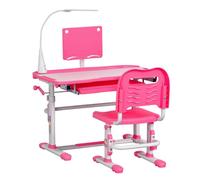 HOMCOM Juego de Escritorio y Silla para Niños +6 Años Altura Ajustable Rosa | Pupitre Infantil, Mesa Inclinable, Cajón, Lámpara LED, Portalápices, 80x49,5x82-104 cm y 35,5x43,5x63-73 cm