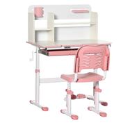 HOMCOM Juego de Escritorio y Silla para Ninos de +3 Anos con Altura Ajustable, con Tablero de Mesa Inclinable Cajon y Estanteria para Libros 80x52x88-109 cm y 35,5x44,5x66-80 cm Rosa