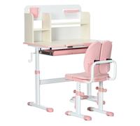 HOMCOM Juego de Escritorio y Silla para Niños de +3 Años Pupitre Infantil Altura Ajustable con 1 Cajón 1 Estante para Libros y Tablero de Mesa Inclinable 80x52x88-109 cm Rosa y Blanco