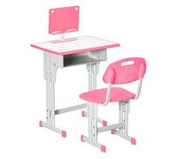 HOMCOM Juego de Escritorio y Silla para Niños de 6-12 Años Escritorio Infantil Altura Ajustable con 1 Cajón 1 Ranura para Lápiz y 1 Estante para Libros Acero 60x45x90-102 cm Rosa