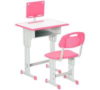 HOMCOM Juego de Escritorio y Silla para Niños de 6-12 Años Escritorio Infantil Altura Ajustable con 1 Cajón 1 Ranura para Lápiz y 1 Estante para Libros Acero 60x45x90-102 cm Rosa