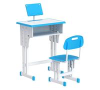 Homcom juego de escritorio y silla para niños de 6-12 años escritorio infantil altura ajustable con 1 cajón 1 ranura para lápiz y 1 estante para libros acero 60x45x90-102 cm azul 102 cm