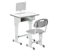 Homcom juego de escritorio y silla para niños de 6-12 años escritorio infantil altura ajustable con 1 cajón 1 ranura para lápiz y 1 estante para libros acero 60x45x90-102 cm gris